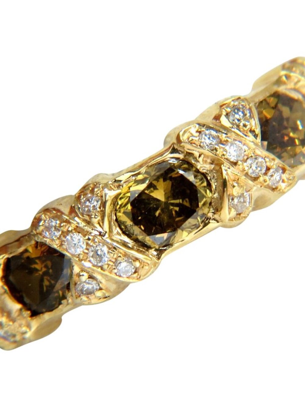 NATURAL FANCY YELLOW BROWN 1.65CT DIAMONDS "X" DECO 14KT RING*